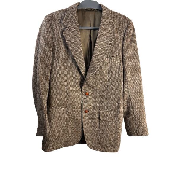 John Weitz Blazer Mens 44R Brown Wool Harris Tweed Sports Coat Career Jacket Vtg - Picture 1 of 11